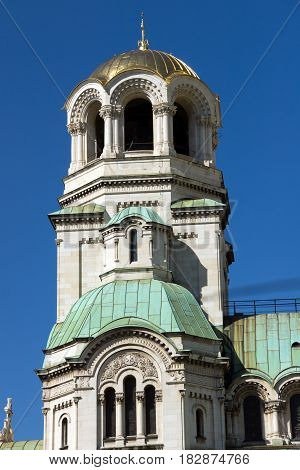 SOFIA, BULGARIA - APRIL 1, 2017: Amazing view of Cathedral Saint Alexander Nevski in Sofia, Bulgaria