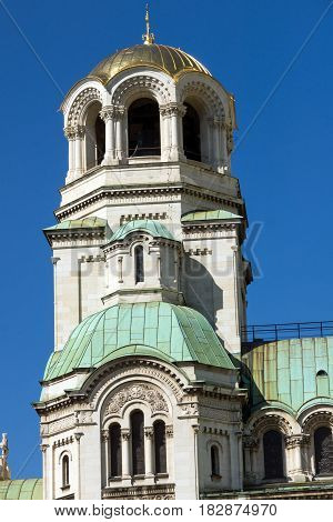 SOFIA, BULGARIA - APRIL 1, 2017: Amazing view of Cathedral Saint Alexander Nevski in Sofia, Bulgaria