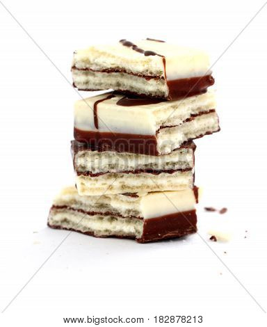 Wafle Chocolate Bar Covered With Black And White Chocolate