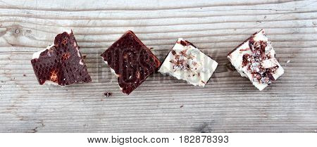 Wafle Chocolate Bar Covered With Black And White Chocolate