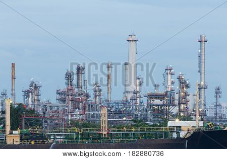 Oil refinery factory industrial power pland with blue sky background