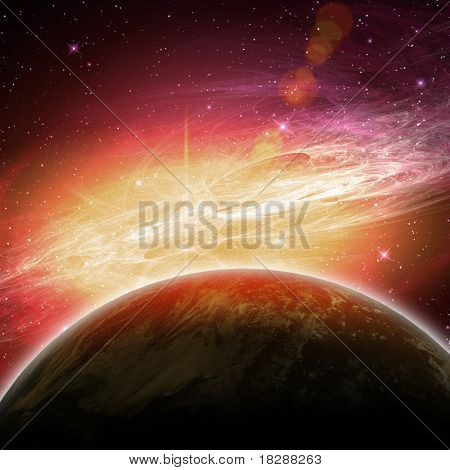 planety v prostoru a hvězdy s galaxes