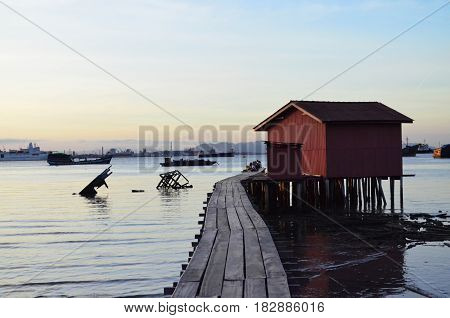 Penang Malaysia - September 4 2016: Sunrise view and sightseeing from Tan Jetty Penang Malaysia