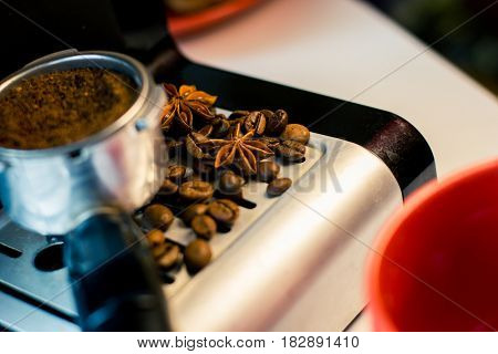 Make fresh coffee in a coffee machine with flavoring