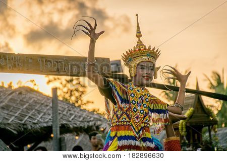 Manohra Show Songkran Water Festival April 14, 2017. Visitors to visit. Klong Dan floating market Ranot District, Songkhla Province, Thailand