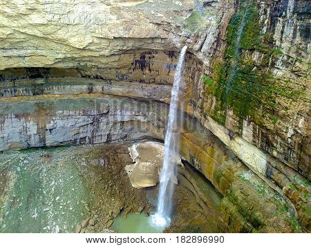 Waterfall in the Dagestani mountains. Tobot. Ravine