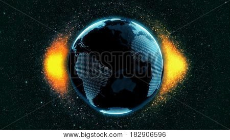 Security at global business work and communication as concept. Illustration of abstract space scene with glossy Earth.