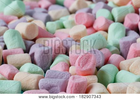 Pile Colorful small marshmallows close up view