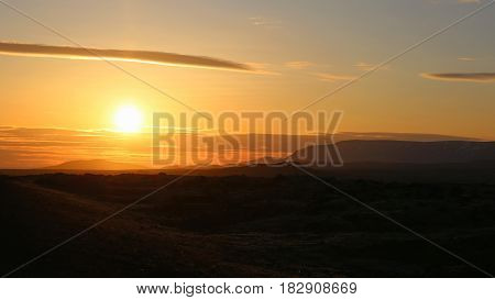 Sunset in Iceland, Icelandic dusk in orange