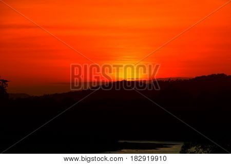 sunset beautiful and silhouette mountain tree colorful landscape in sky twilight time