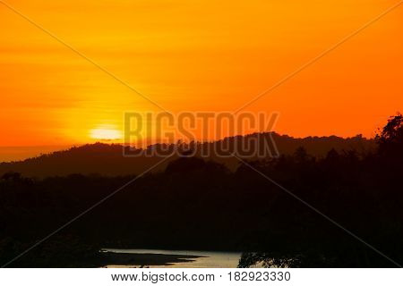 sunset beautiful and silhouette mountain tree colorful landscape in sky twilight time