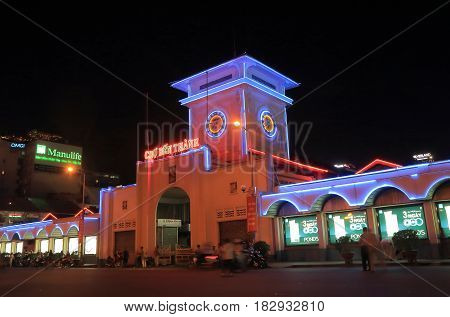 HO CHI MINH CITY VIETNAM - NOVEMBER 25, 2016: Unidentified people visit Ben Thanh night market.
