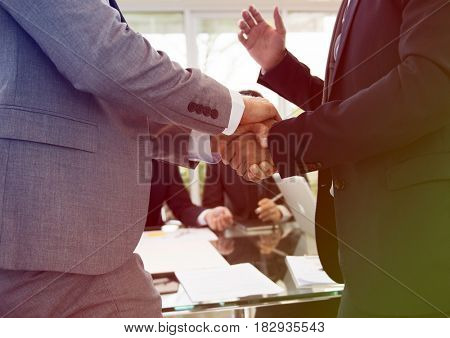 Photo Gradient Style with Business Partners Introductionary Handshake Bow