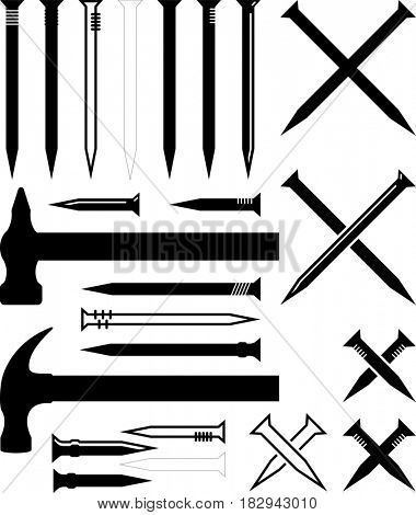 Hammer Nail Icon  Raster Illustration