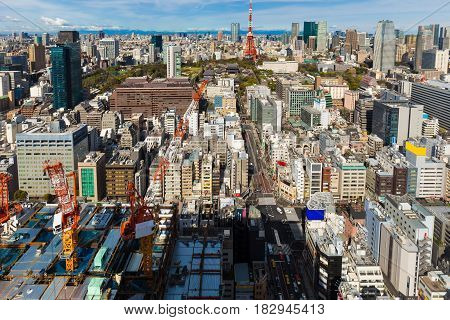 Toyko City Skyline With Red Tokyo Tower And Building