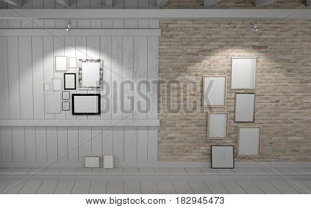 Brick & Wood Wall Display - Blank Frames & Canvas