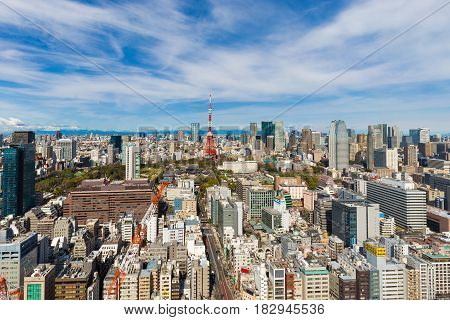 Toyko City Skyline With Red Tokyo Tower And Building