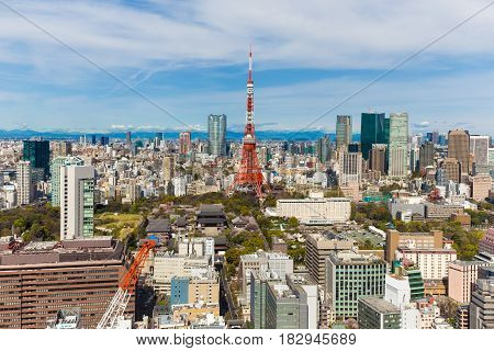 Toyko City Skyline With Red Tokyo Tower And Building