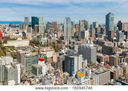 Toyko City Skyline With Red Tokyo Tower And Building
