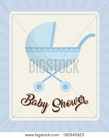 baby shower card with baby carriage icon over bluebackground. colorful design. vector illustration