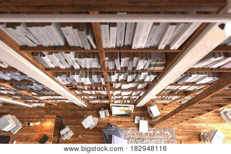 Vintage Library Study Wall of Books - Top Perspective