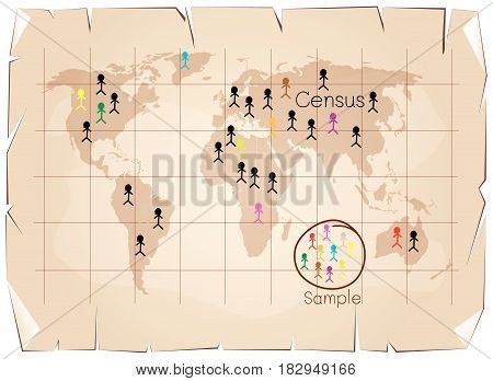 Business and Marketing or Social Research Process, The Sampling Methods of Selecting Sample of Elements From Target Population to Conduct A Survey on Old Antique Vintage Grunge Paper Background.