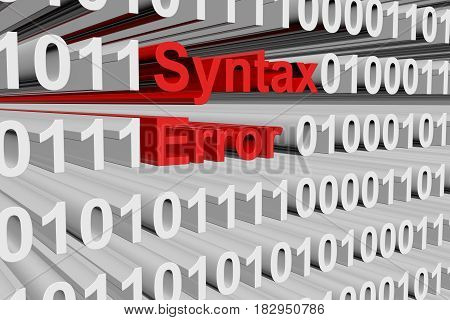 Syntax error in a binary code 3D illustration