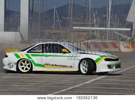 Chiavari Italy - April 22 2017 - 2nd T.A.M. (Tigullio Auto e Moto) National Motor Show: Drifting car show in the fairground area.