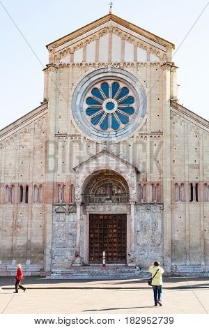 Front View Of Basilica Di San Zeno In Verona