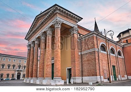 Forli, Emilia Romagna, Italy: the ancient catholic cathedral (duomo)of Santa Croce