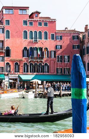 Traghetto Boat With Tourists On Grand Canal