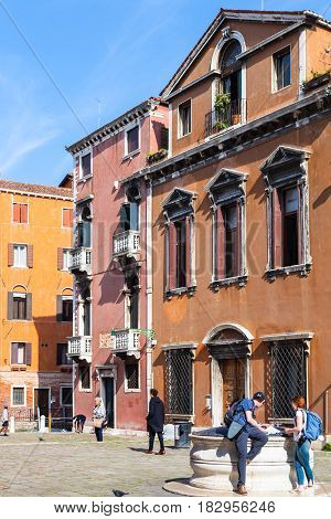 Tourists On Campo Dei Frari In Venice