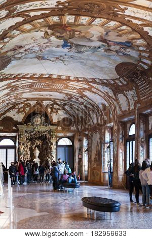Visitors In Ducal Palace Museum In Mantua