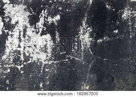 Aged White Peeled Plaster Wall With Cracked Structure Frame Blank Grunge Background Texture. Old Concrete Wall With Damaged Stucco Layer Square Background Texture. Black Gray Cement Textured Surface