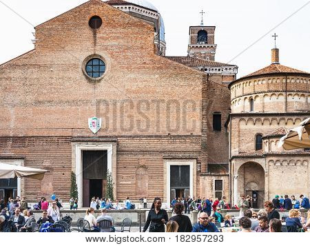 People In Cafe In Front Of Cathedral In Padua