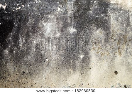 Aged White Peeled Plaster Wall With Cracked Structure Frame Blank Grunge Background Texture. Old Concrete Wall With Damaged Stucco Layer Square Background Texture. Black Gray Cement Textured Surface