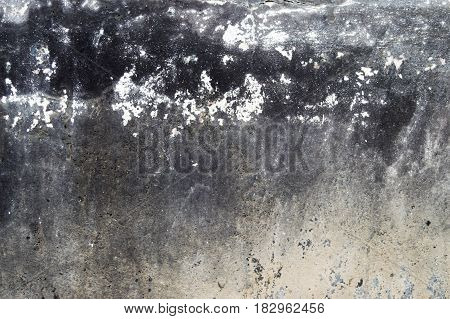 Aged White Peeled Plaster Wall With Cracked Structure Frame Blank Grunge Background Texture. Old Concrete Wall With Damaged Stucco Layer Square Background Texture. Black Gray Cement Textured Surface
