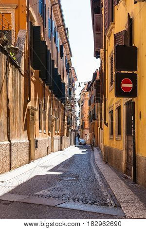 Street In Verona Town In Spring