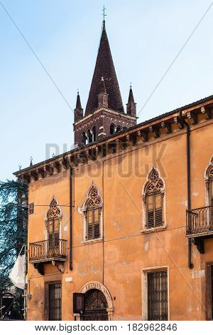 House And Tower Of Church San Fermo Maggiore