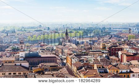 View Of Verona City With Waterfront Of Adige River