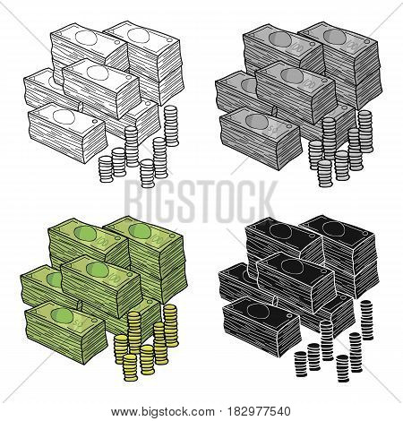 Piles of cash and coins icon in cartoon design isolated on white background. Conference and negetiations symbol stock vector illustration.