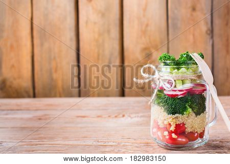 Healthy Vegan Salad In A Mason Jar With Quinoa