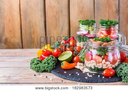 Healthy Vegan Salad In A Mason Jar With Beans