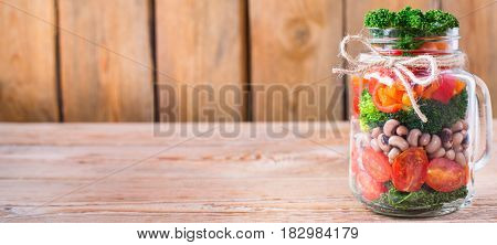 Healthy Vegan Salad In A Mason Jar With Beans