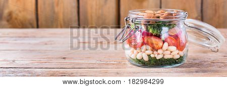 Healthy Vegan Salad In A Mason Jar With Beans