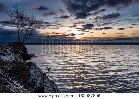 Sunset Over The Lake In The Spring