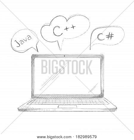 Hand drawn programming language concept laptop java c plus plus c sharp