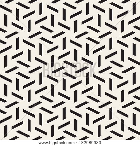 Cubic Grid Tiling Endless Stylish Texture. Abstract Geometric Background Design. Vector Seamless Rhombus Shapes Black and White Pattern.