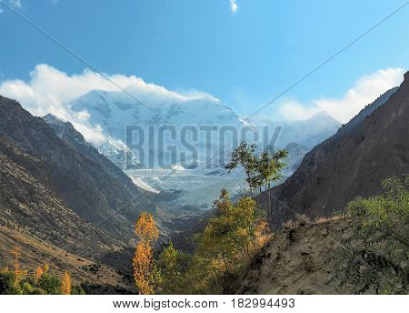 Rakaposhi Glacier Mountain Peak In The Karakoram Mountain Range, Nagar, Gilgit-Baltistan, Northern Pakistan