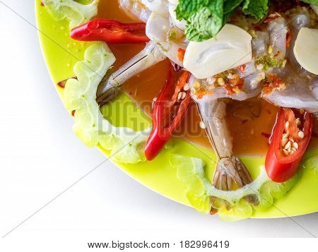 Delicious shrimp in fish sauce Thai food on white background
